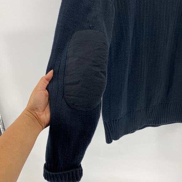 Levi’s black ribbed v neck elbow patch brown button accent sweater 100% cotton - Picture 7 of 8